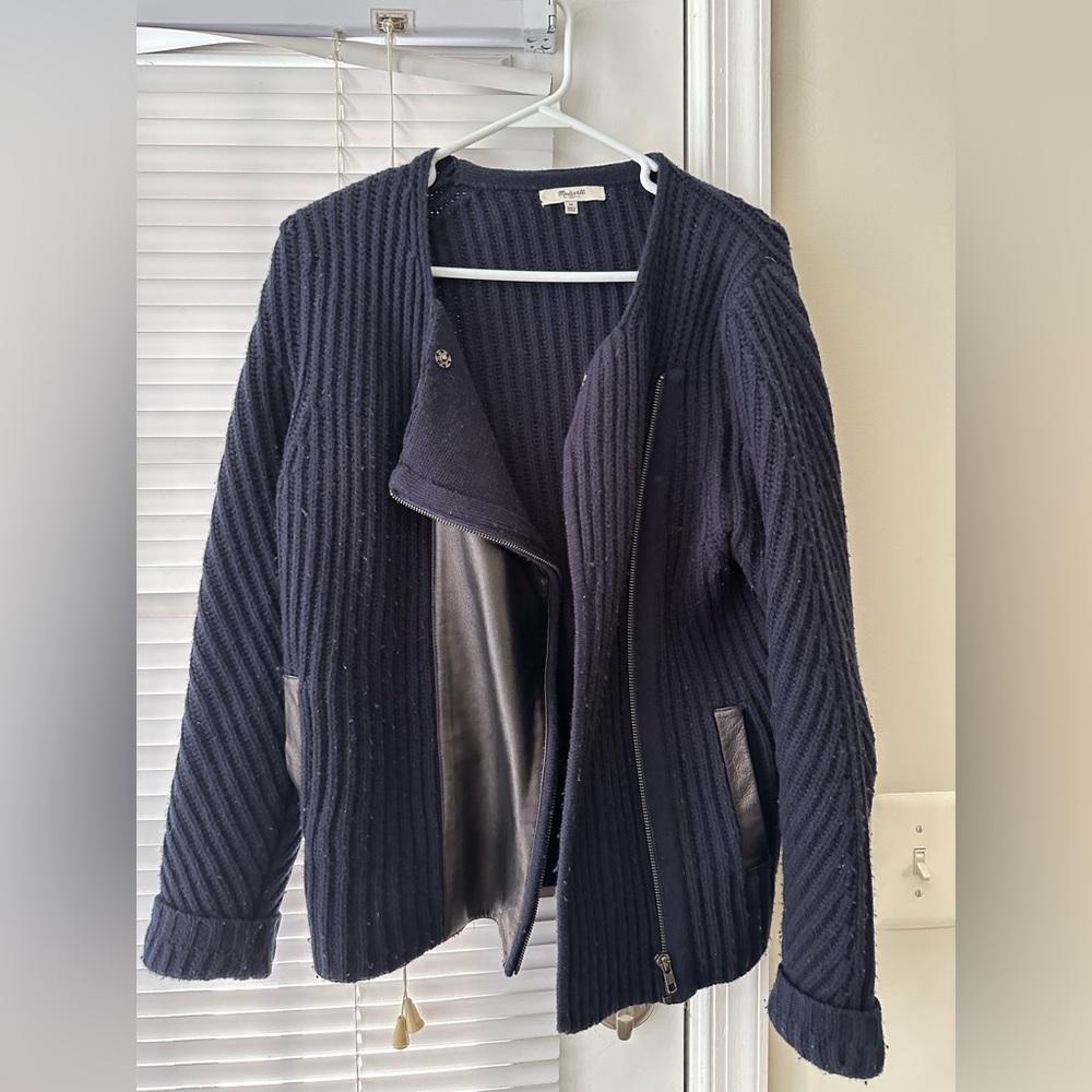 Madewell leather sweater jacket